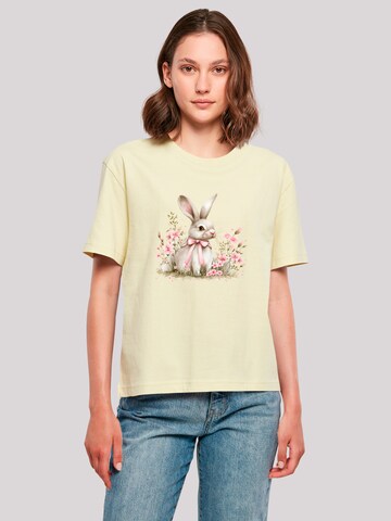 F4NT4STIC Shirt 'Niedlicher Osterhase mit Blumen' in Geel: voorkant