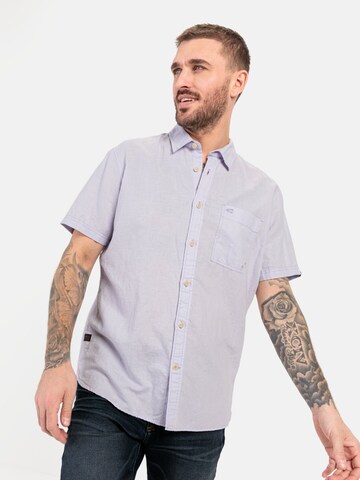 CAMEL ACTIVE Regular Fit Kurzarm Hemd aus einem Leinen und Baumwolle in Lila