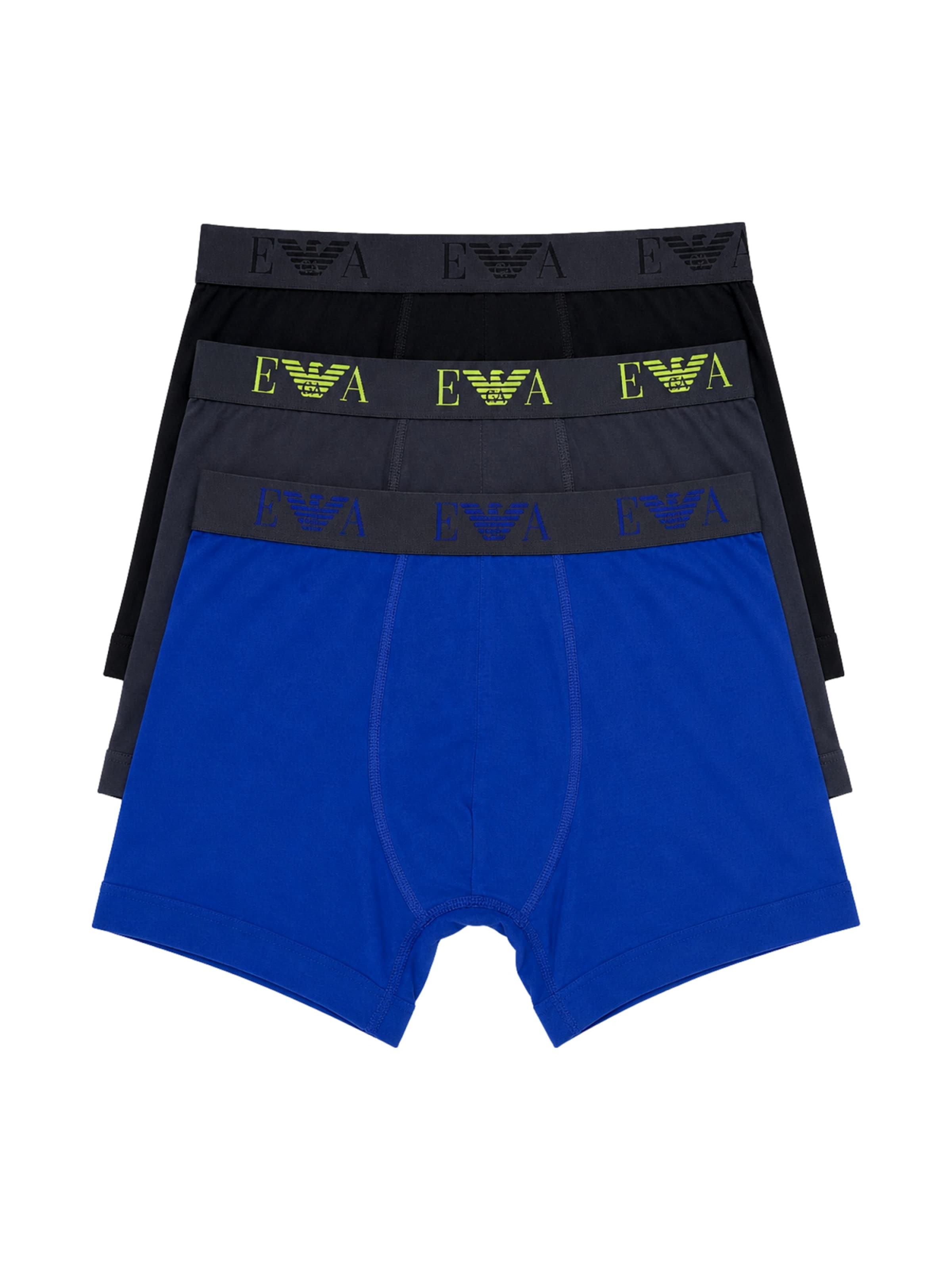 Emporio Armani Boxers en L en bleu cobalt / anthracite / vert fluo / noir, Vue avec produit