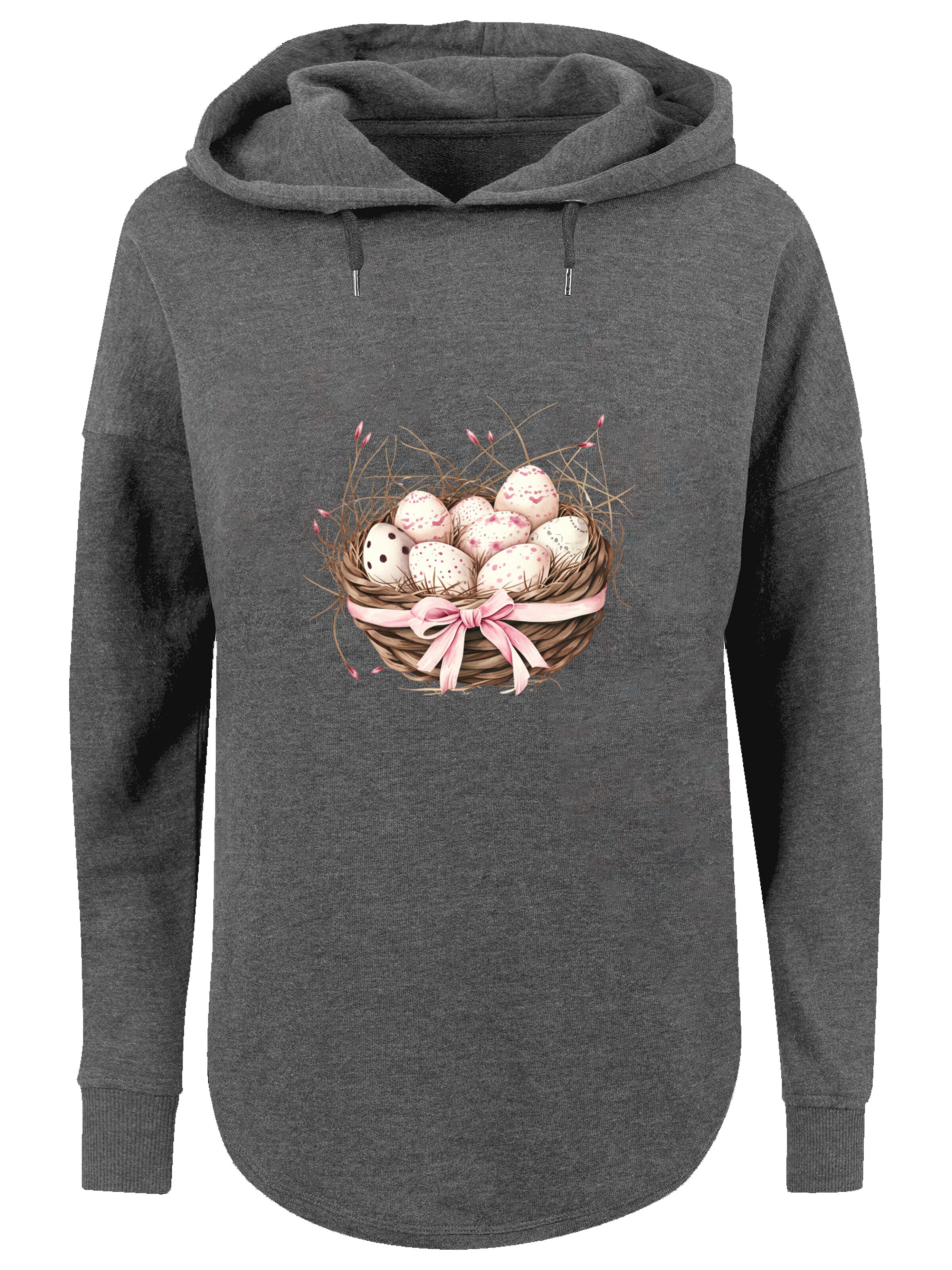 F4NT4STIC Sweatshirt 'Osterei Nest Korb Dekor' in Grijs: voorkant