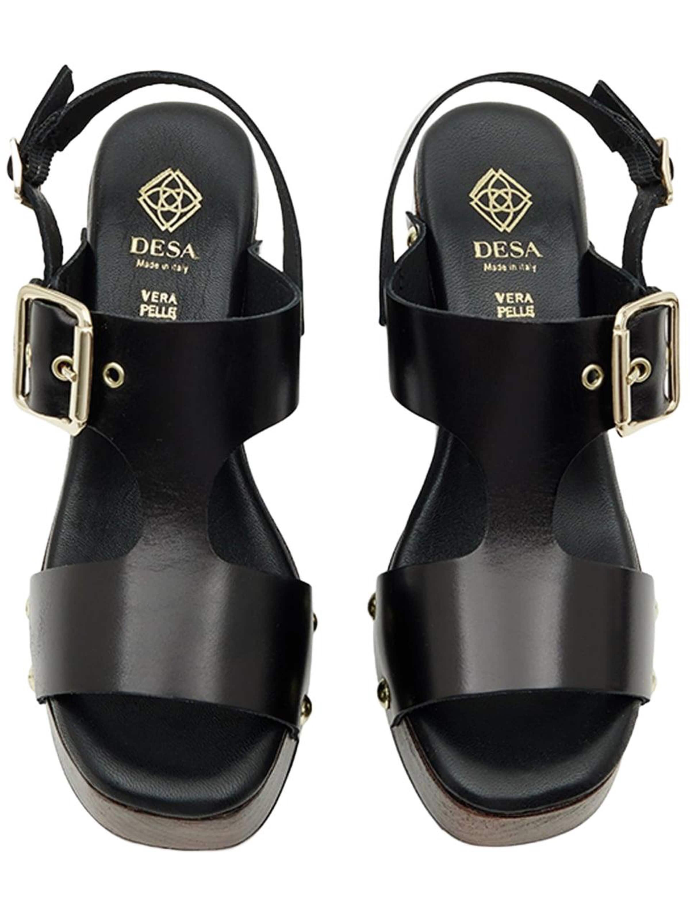 Desa Strap sandal 'DESA Damen-Plateausandalen aus Leder mit Nieten' in Black