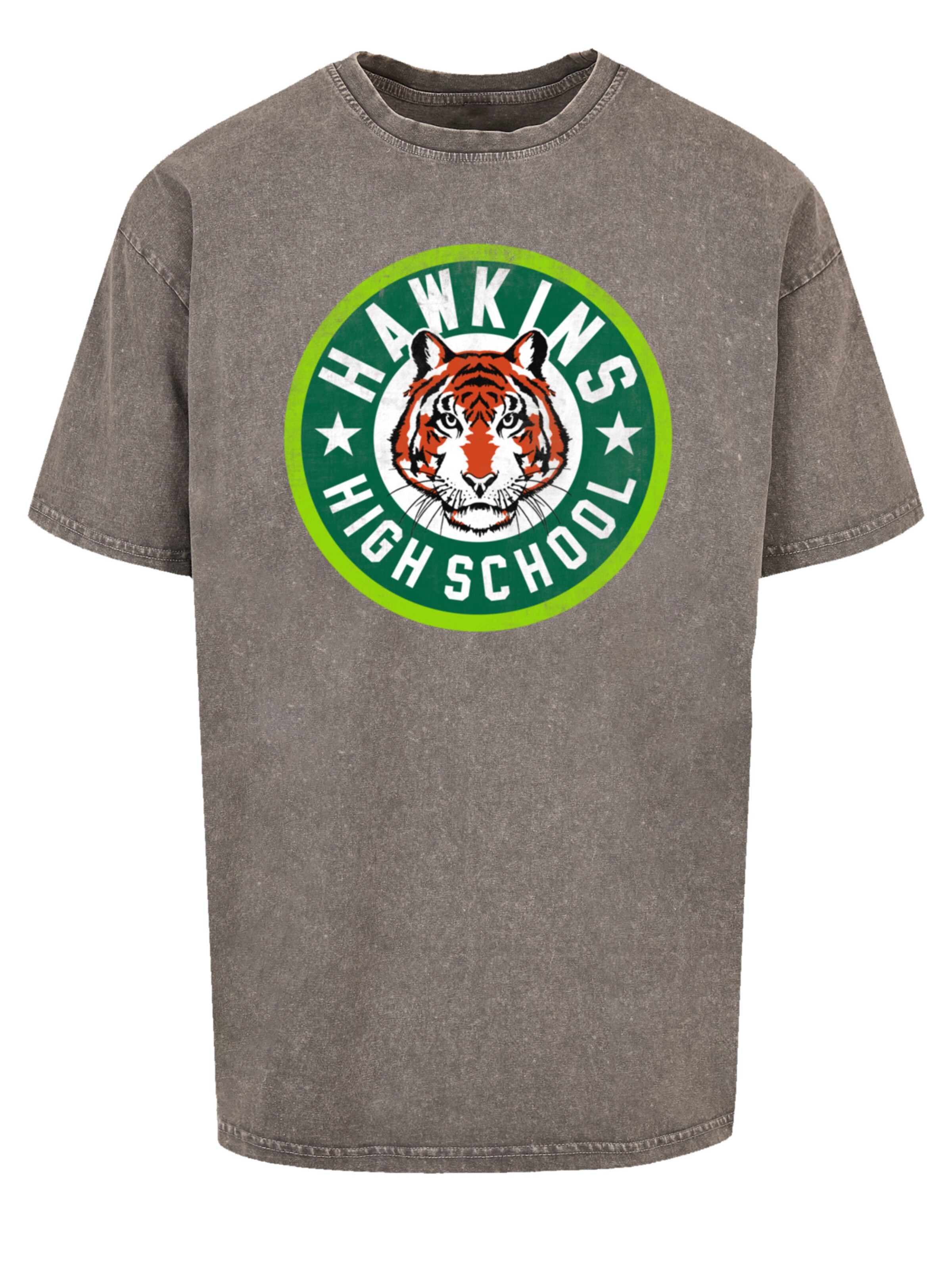 F4NT4STIC T-Shirt 'Stranger Things Hawkins Tiger Circle Netflix TV Series' in Grau: Vorderseite