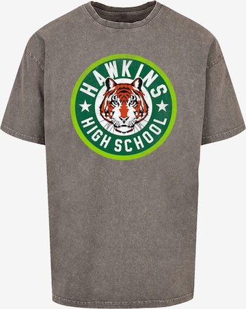 F4NT4STIC T-Shirt 'Stranger Things Hawkins Tiger Circle Netflix TV Series' in Grau: Vorderseite