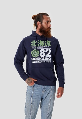 Oldskull Sweatshirt 'Retro Japan Island' in Blauw: voorkant