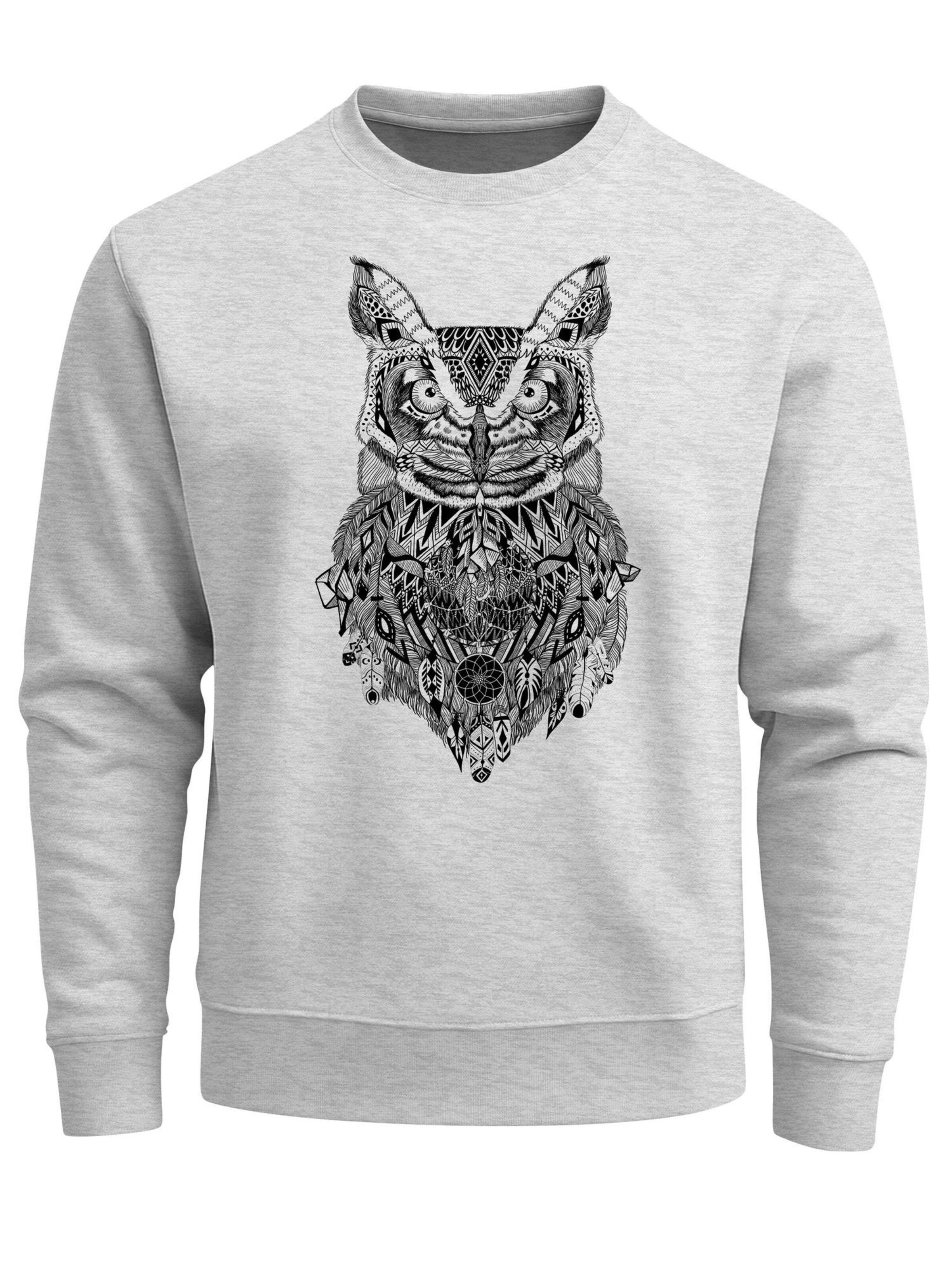 Neverless Sweatshirt 'Boho Owl' in Grey: front