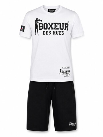 Boxeur des Rues Sportpak 'Herren Set Boxeur des Rues: Baumwollshorts Schwarz + Slim-Fit T-Shirt Weiß, Schwarzes Logo' in Wit: voorkant