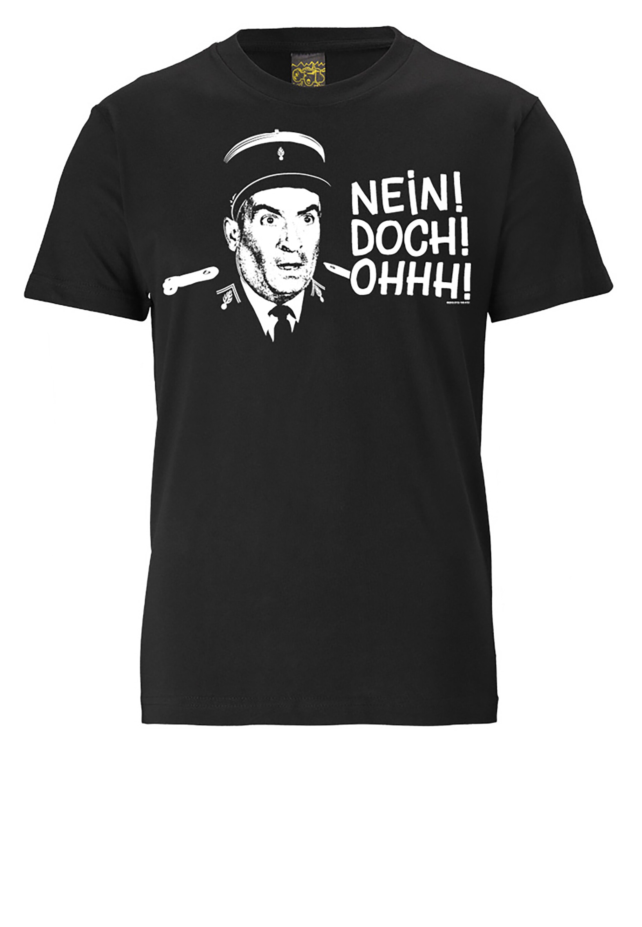 LOGOSHIRT Shirt 'St.-Tropez - Nein! Doch! Ohhh!' in Zwart: voorkant