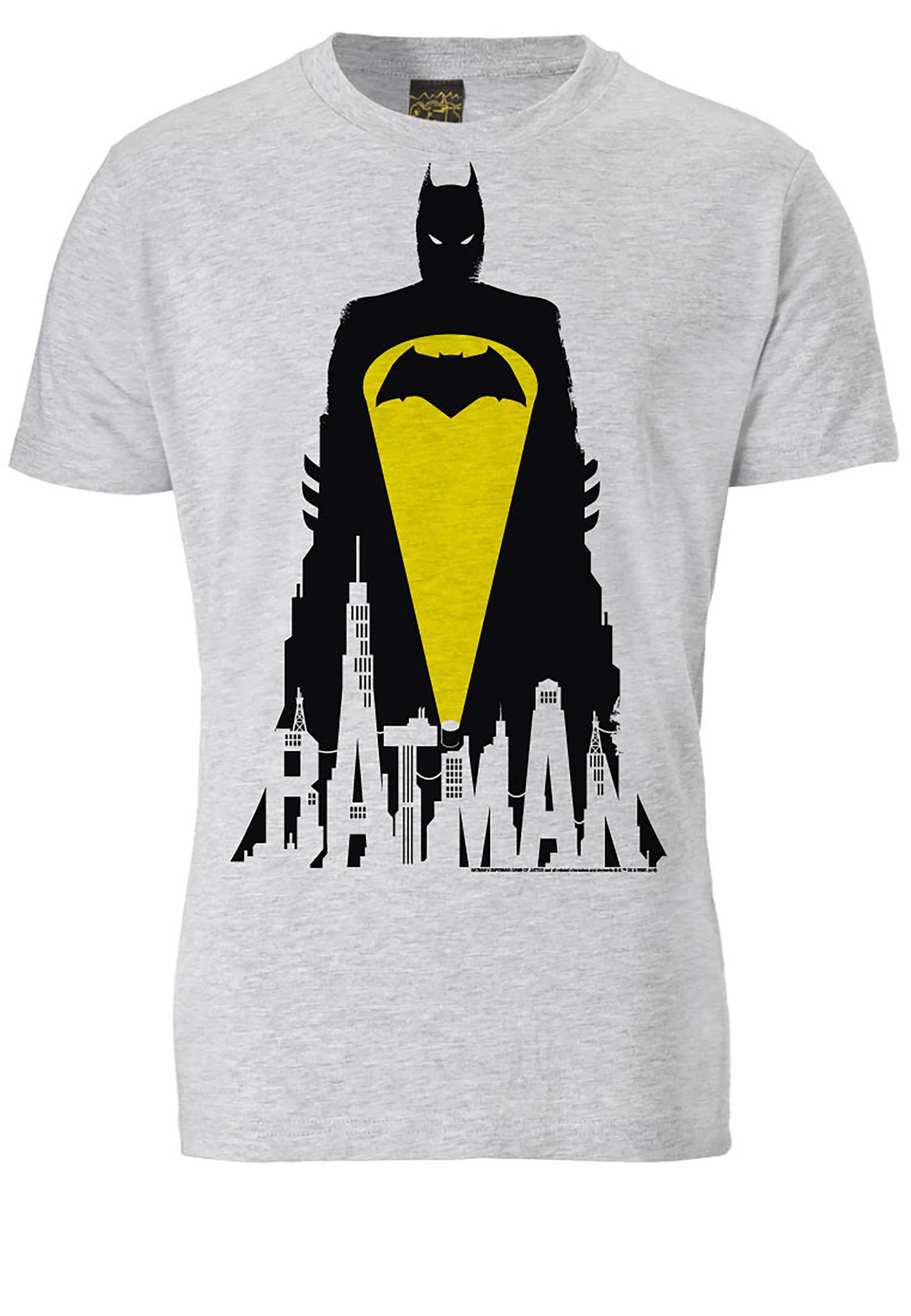 LOGOSHIRT Shirt 'Batman - Skyline' in Grijs: voorkant