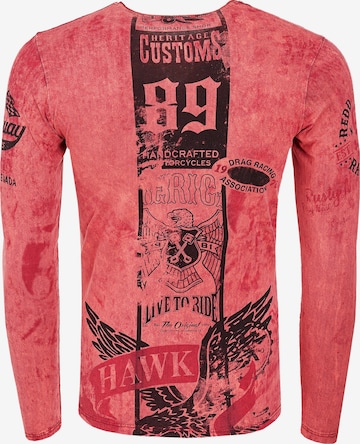 Rusty Neal Langarmshirt mit plakativem Front & Back Print in Rot