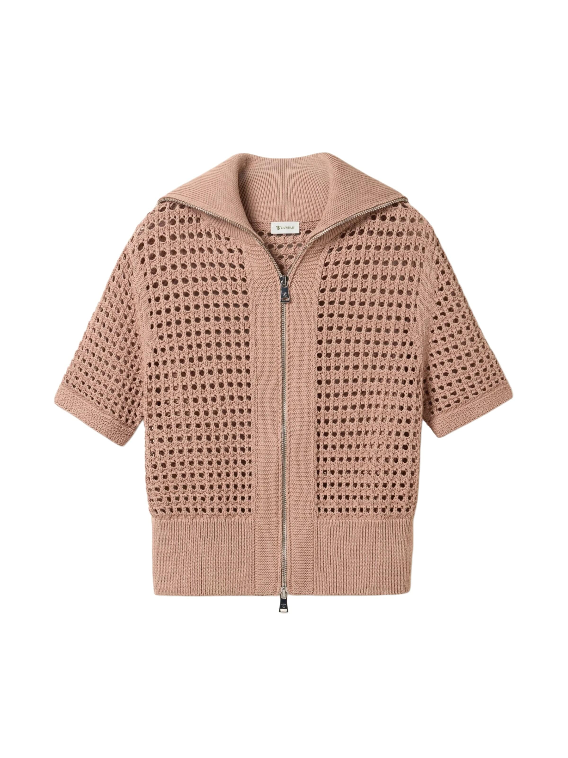Lilysilk Strickjacke 'Toscana Pointelle Strickjacke mit Doppelreißverschluss'‌‌‌‌‌‌ in Braun: Vorderseite