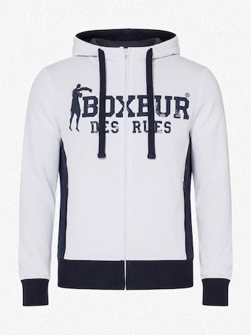 Boxeur des Rues Sweatshirt 'Men's Hoodie Boxeur des Rues Full-Zip Hooded, White with Navy, Cotton' in White: front