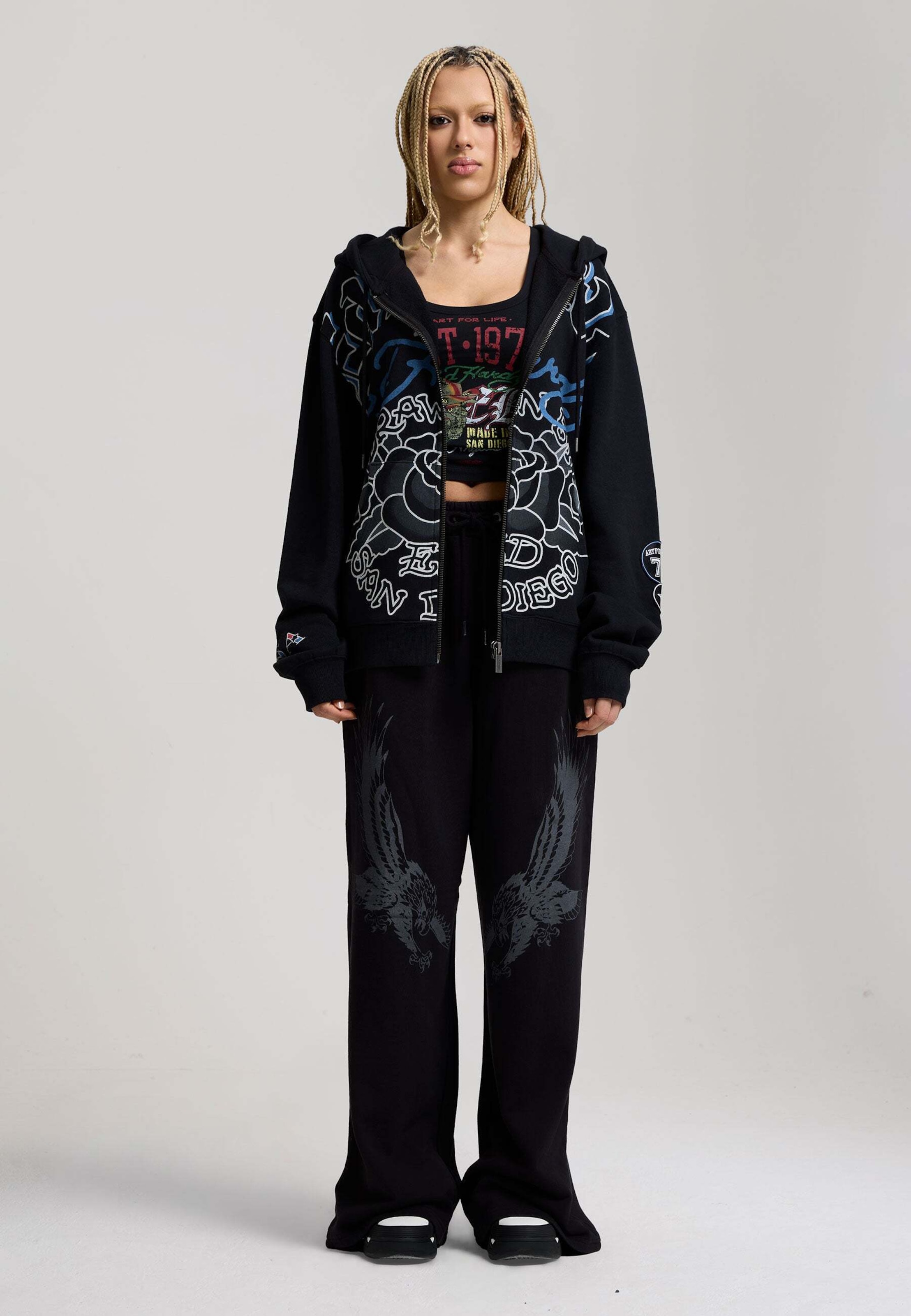 Ed Hardy - Sudadera con cremallera 'Gothic Roses' en negro