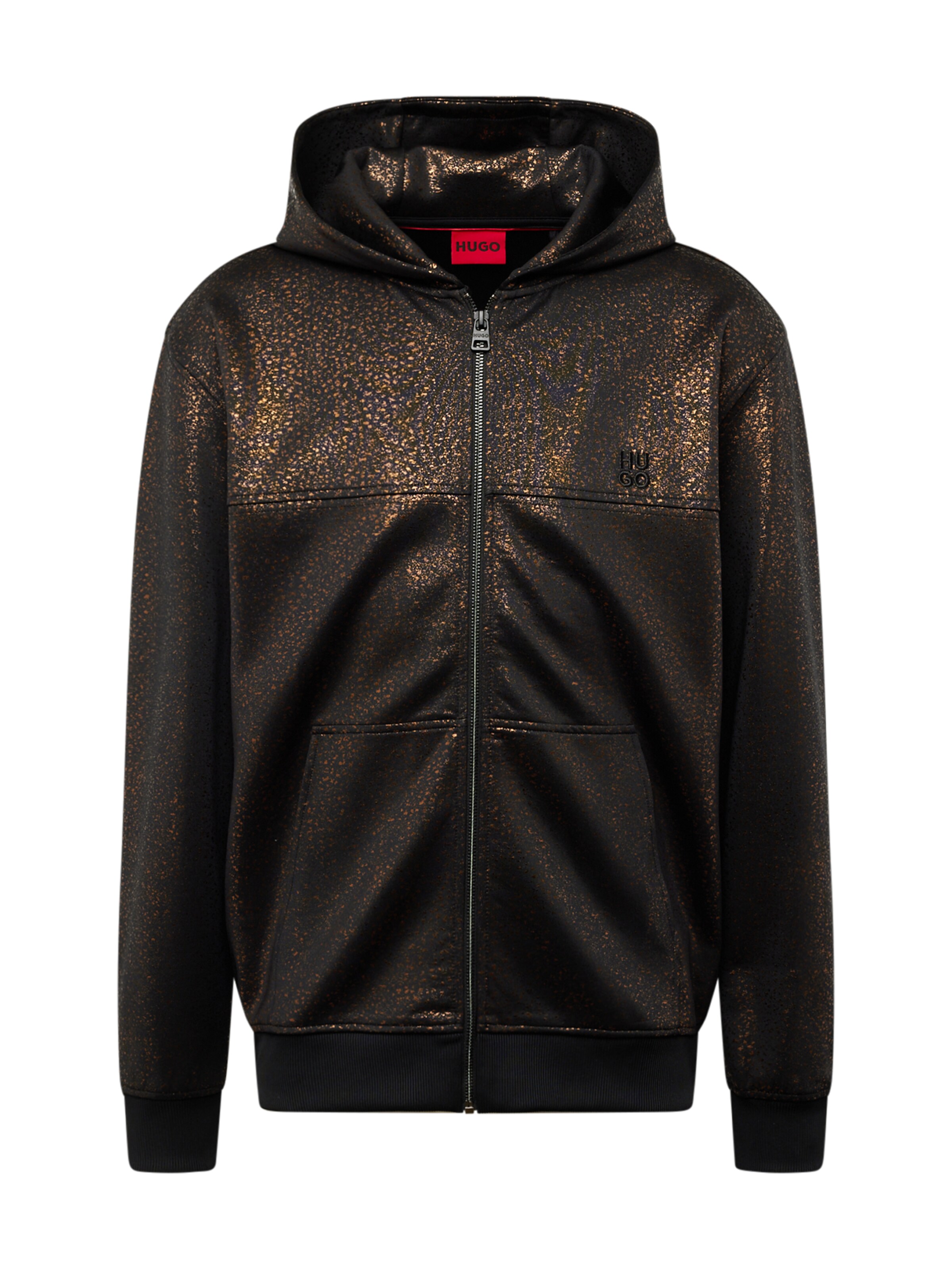 HUGO Zip-Up Hoodie 'Detallao' in Black: front