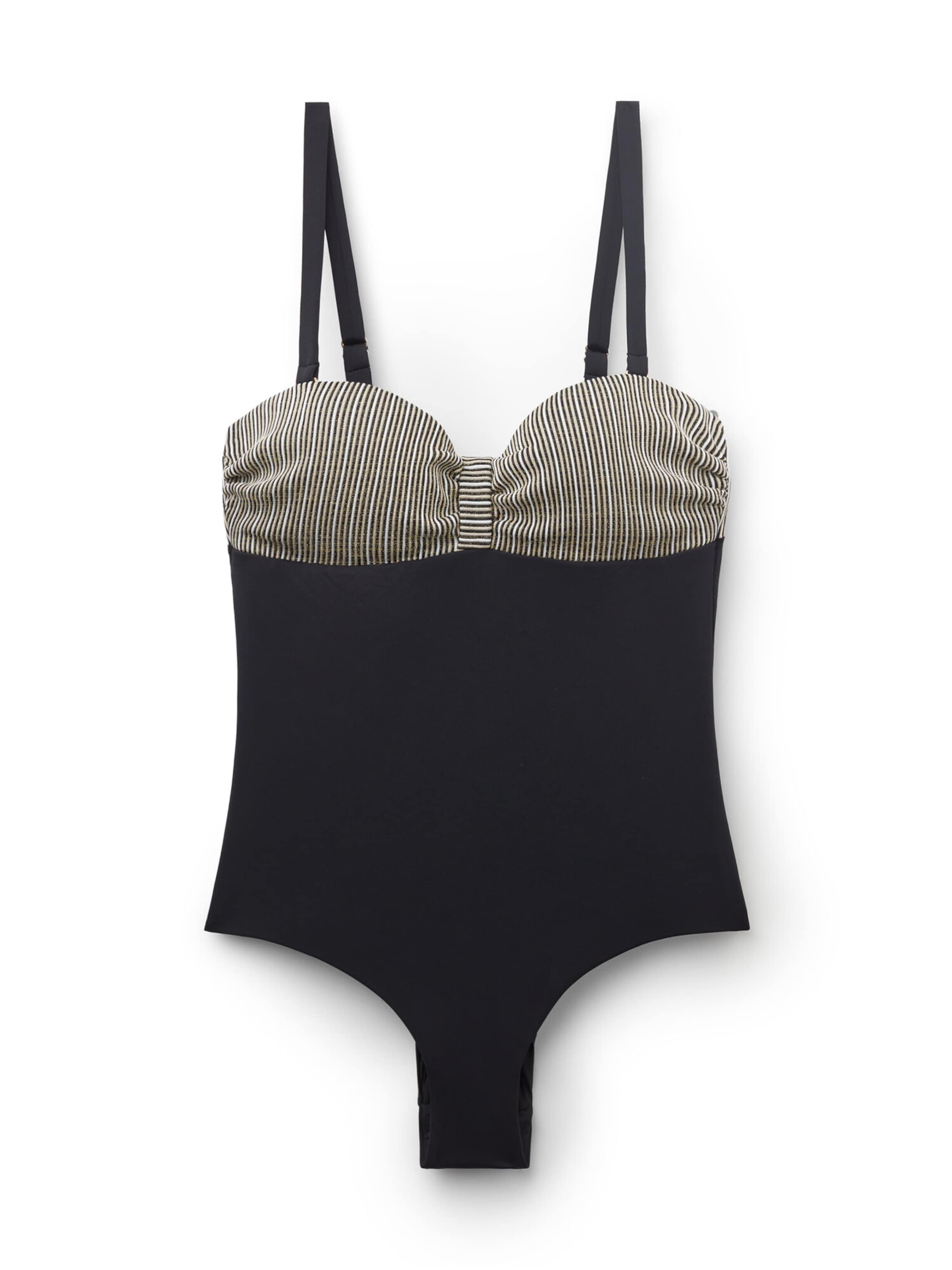 CALZEDONIA Badeanzug 'GOLDEN STRIPES' in hellbraun / schwarz / weiß, Produktansicht