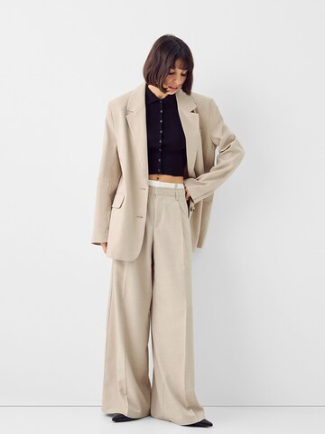 Bershka Wide Leg Hose in Beige