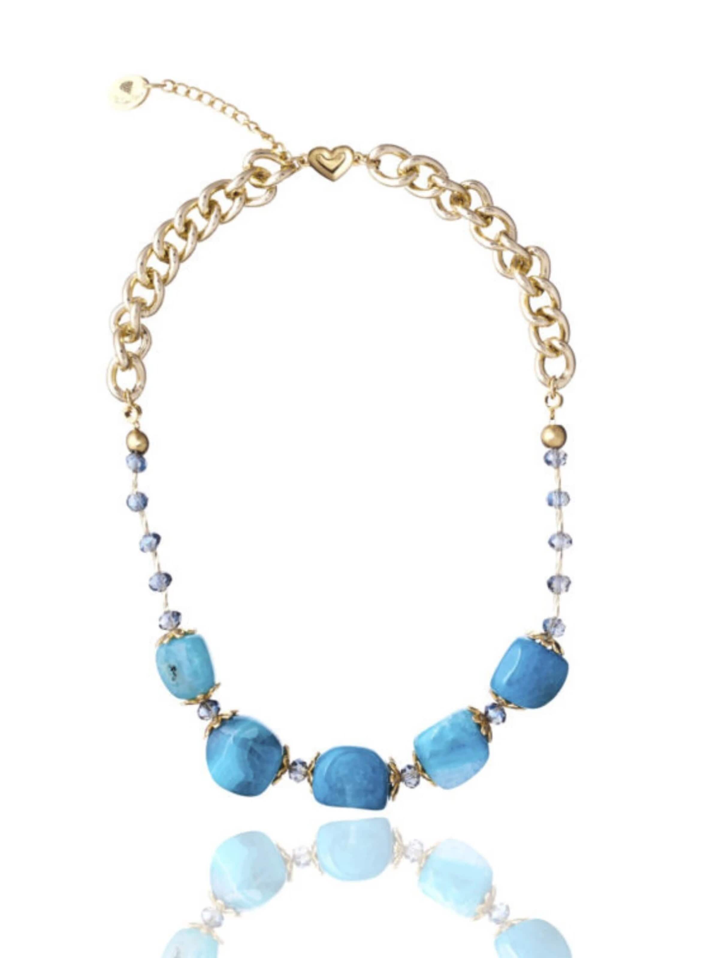 THE GEM STORIES JEWELRY Halsband 'Light Blue Agate Necklace' i blå: framsida