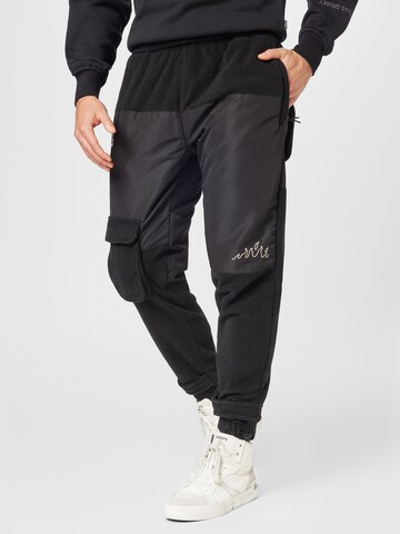 Grimey Tapered Cargo Pants in Black: front