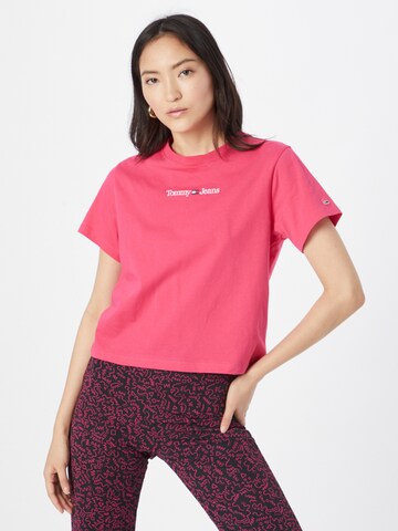 Maglietta 'Serif Linear' di Tommy Jeans in rosa: frontale