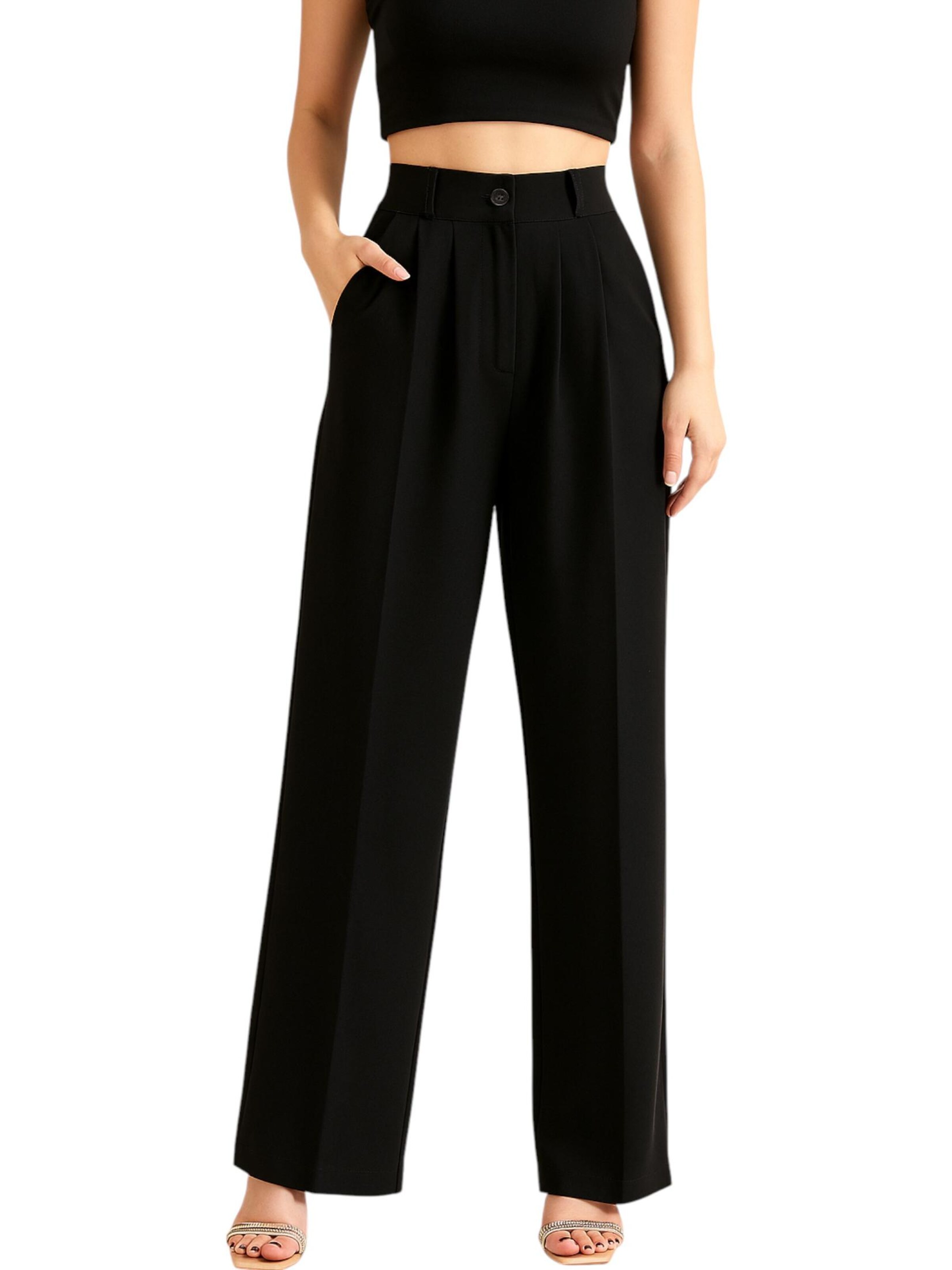 fashionshowcase Wide leg Bandplooibroek 'ALYA' in Zwart