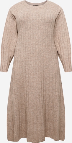 Gina Tricot Curve - Vestido de punto 'Blanca' en beige: frente