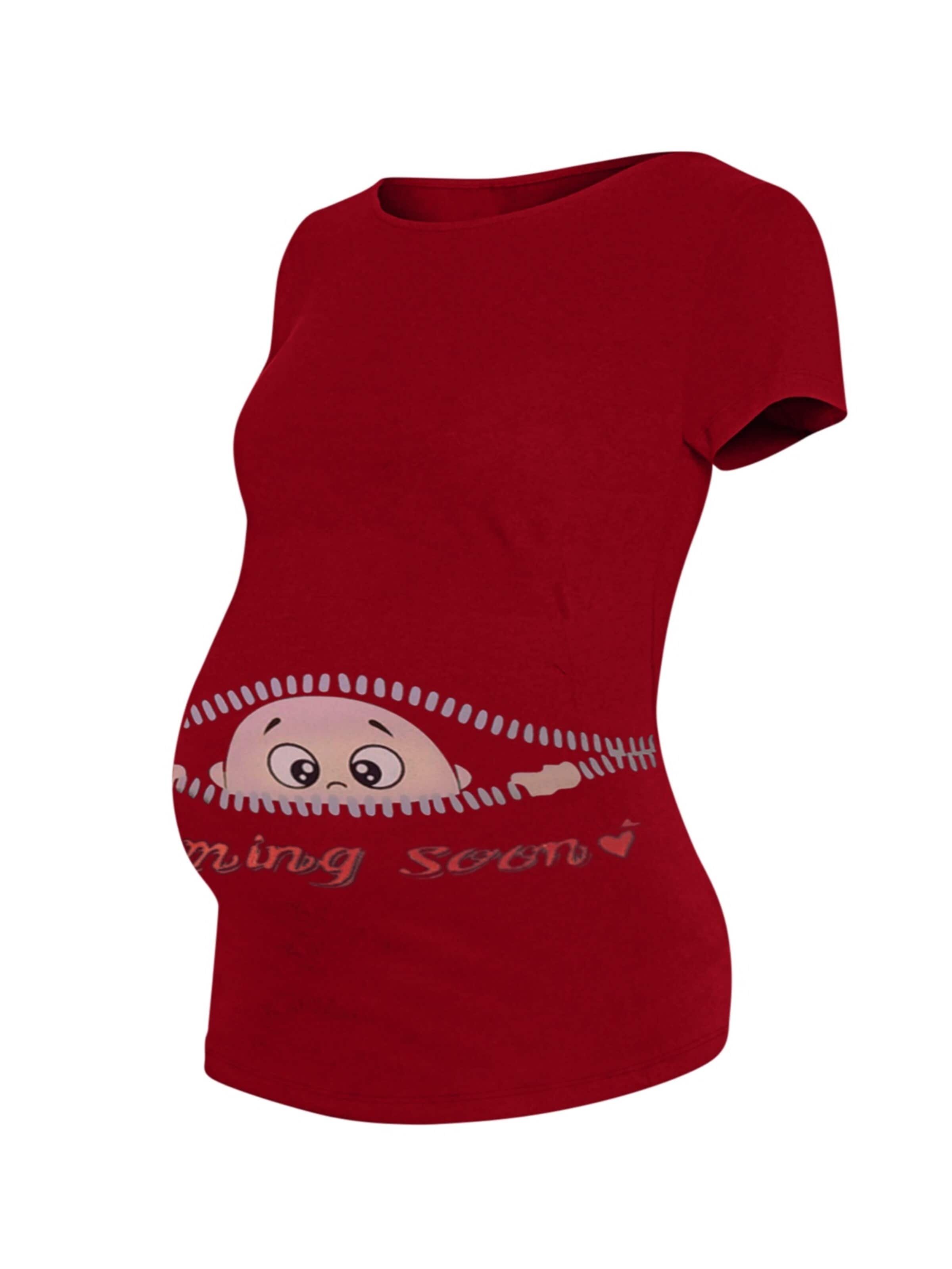 M.M.C. Shirt 'Coming Soon Umstandsshirt' in Red: front