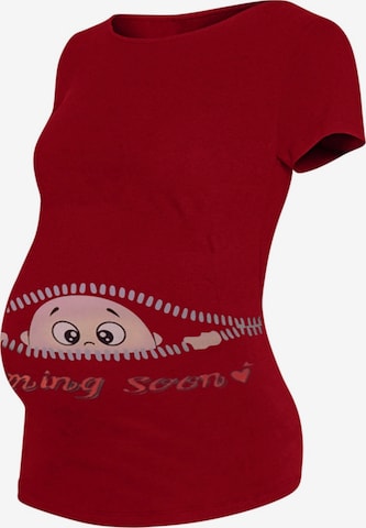 M.M.C. Shirt 'Coming Soon Umstandsshirt' in Red: front