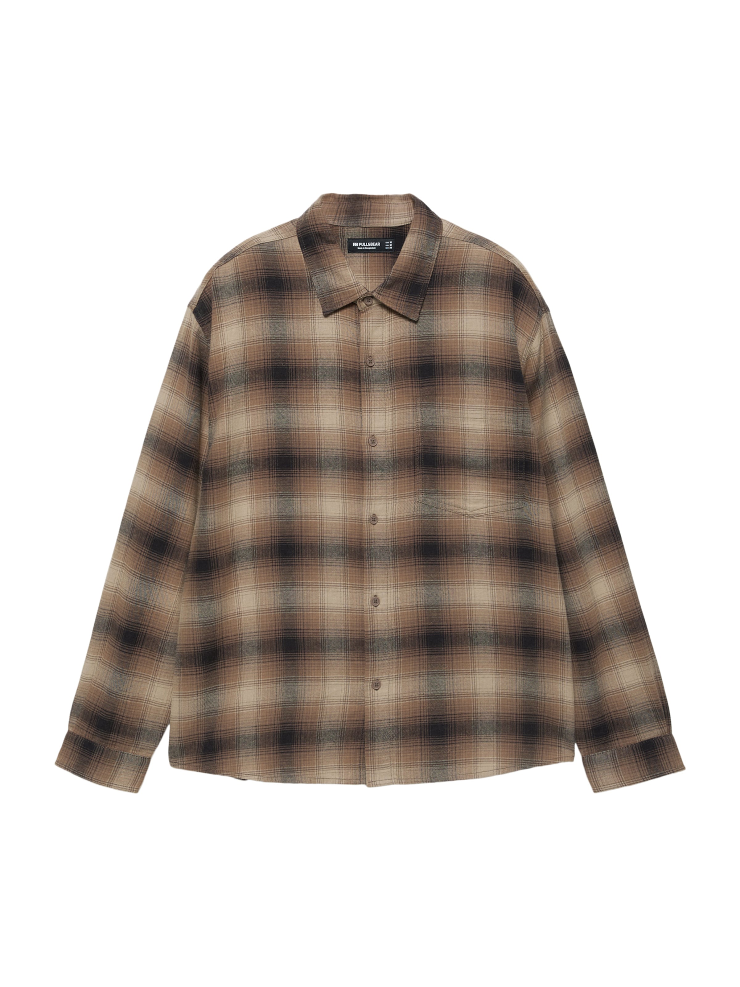 Pull&Bear Button Up Shirt in Brown / Light brown / Dark brown, Item view