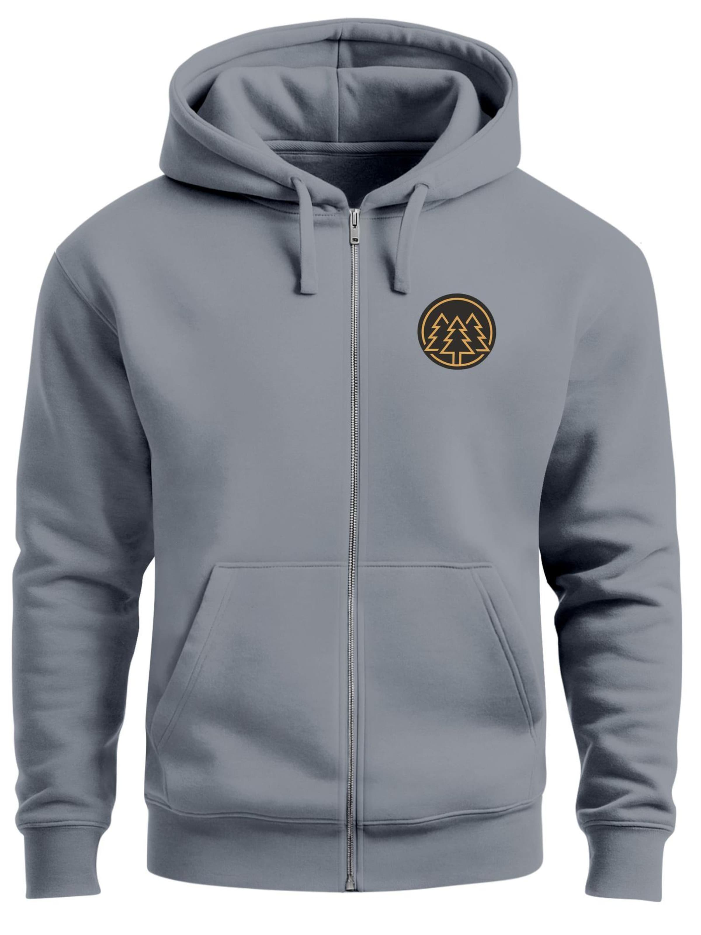Neverless Zip-Up Hoodie 'Bäume Badge' in Grey: front