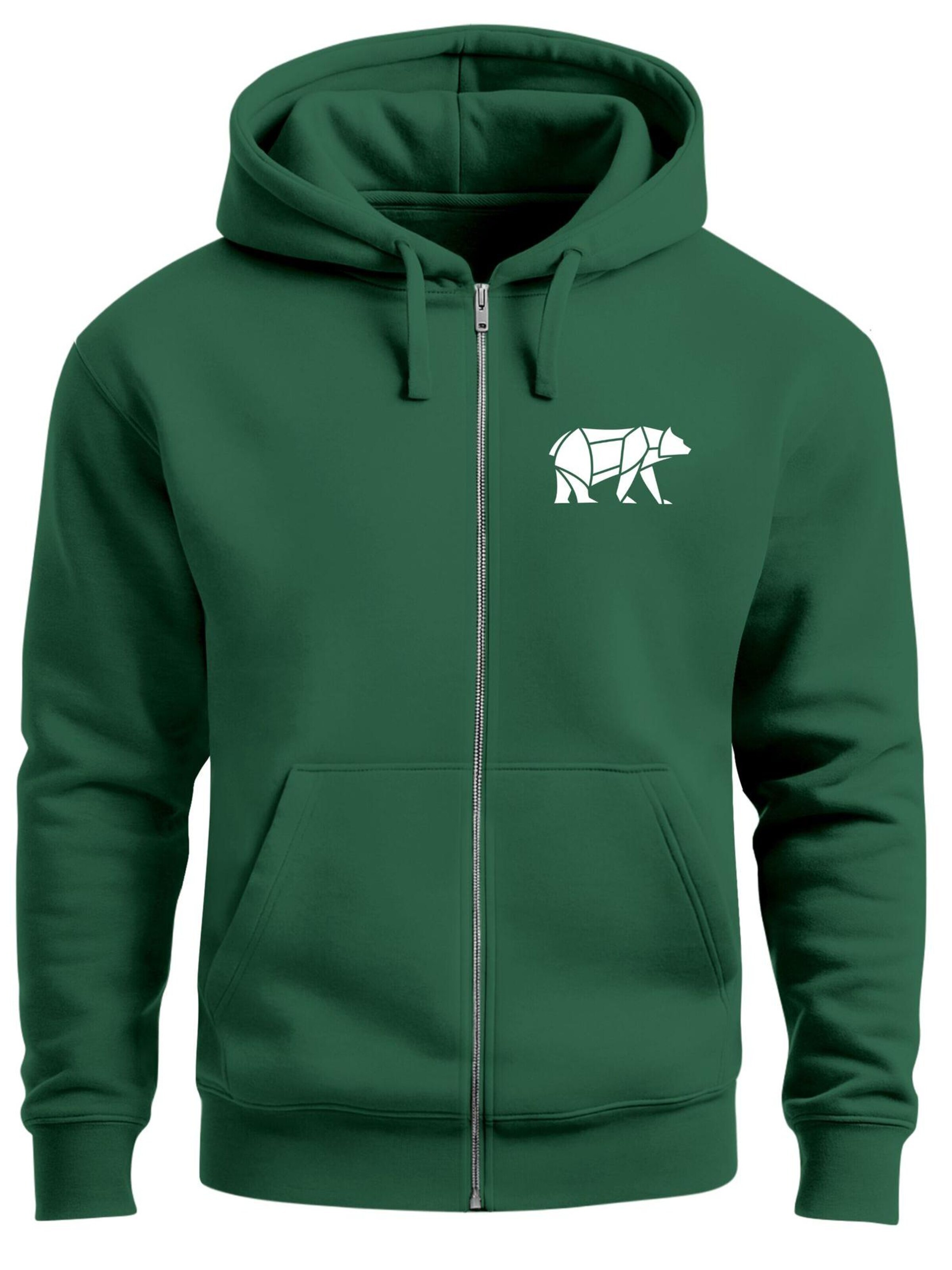 Neverless Zip-Up Hoodie 'Bär Lineart Polygon' in Green: front