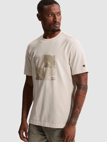 CAST IRON Koszulka 'T-shirt with mixed-technique chest graphic' w kolorze beżowy: przód