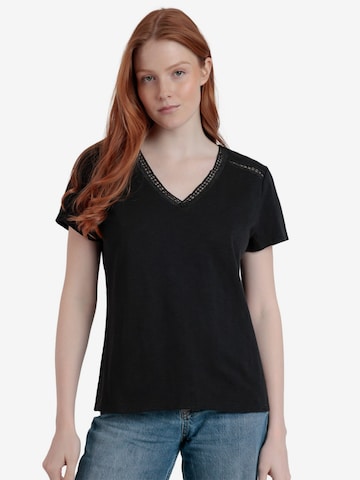 admas - Top 'ADMAS Camiseta Manga Corta Slub Entredos para Mujer' en negro: frente