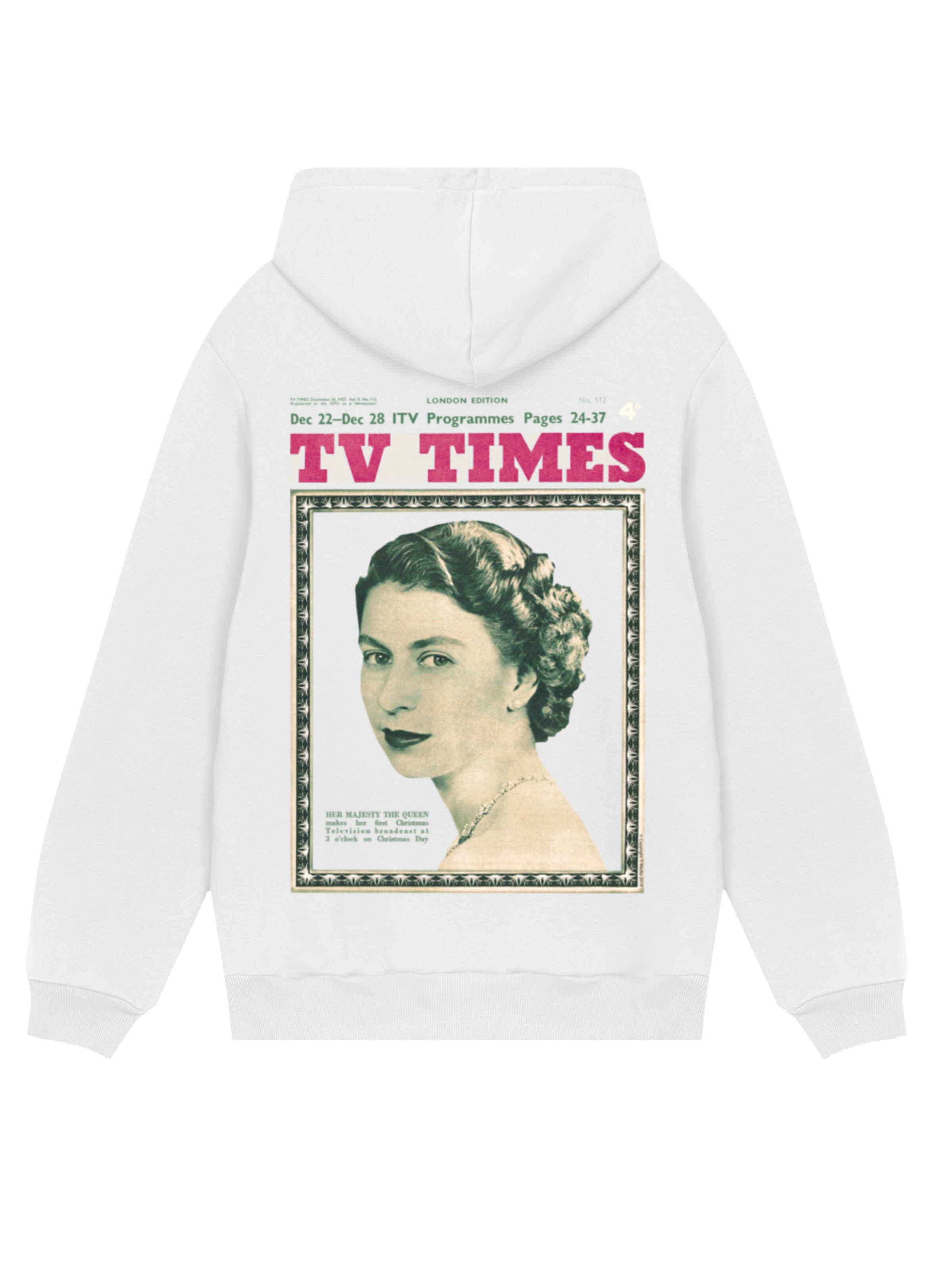 F4NT4STIC Sweatshirt 'TV Times Queen Elizabeth II 1957 Cover' in White: front