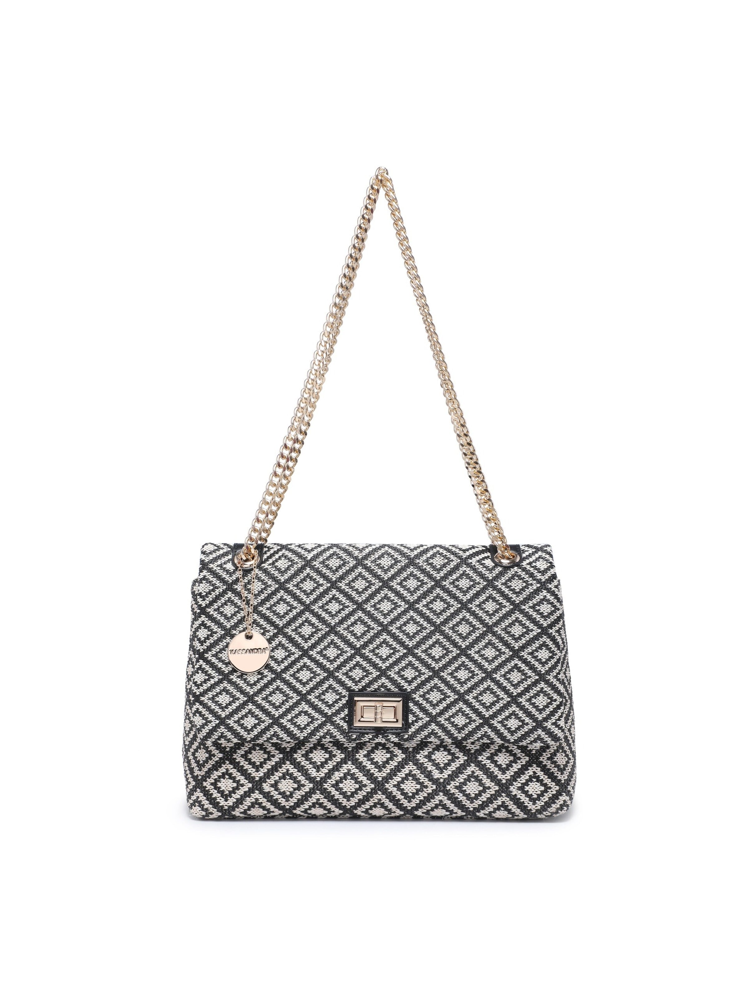 Borsa a spalla 'Borsa a Spalla Donna Amelia Plus - Jacquard Geometrico Poliestere' di Kassandra in nero: frontale