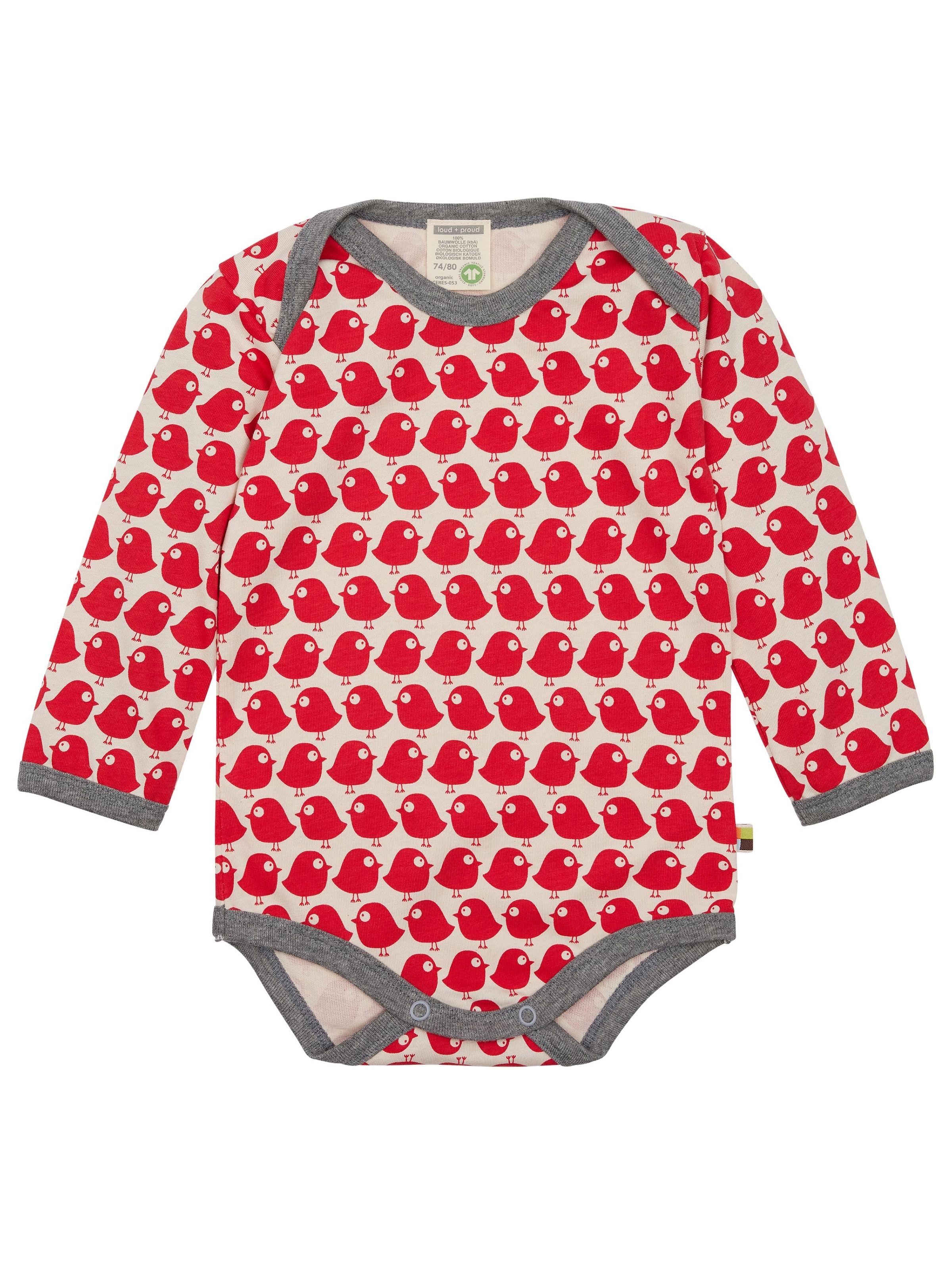 loud + proud Strampler/Body 'Vögel'‌‌‌‌‌‌‌ in Rot: Vorderseite