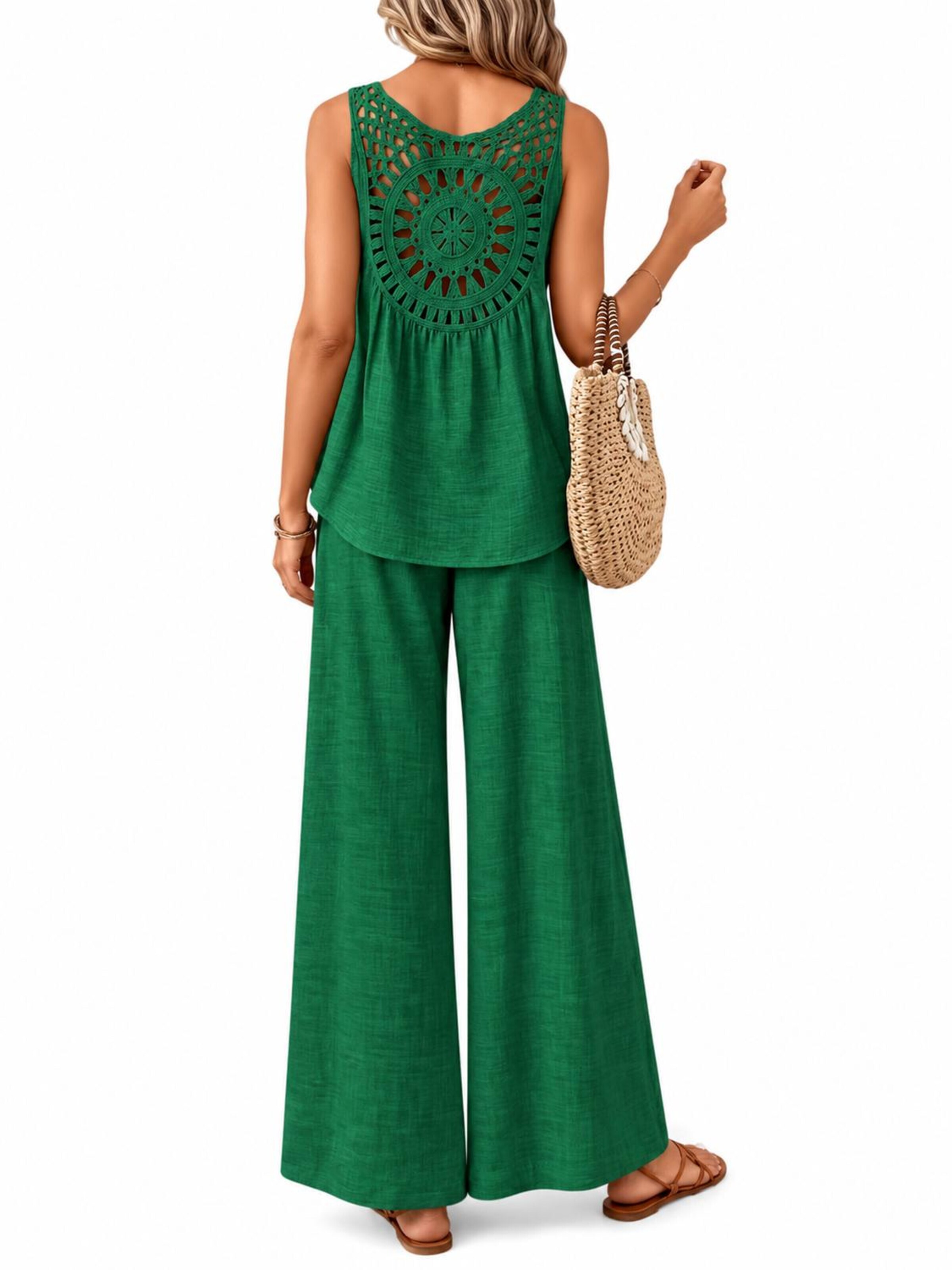 SPORTS36.NL Jurk 'Women's Sleeveless Linen-Blend 2-Piece Set' in Groen