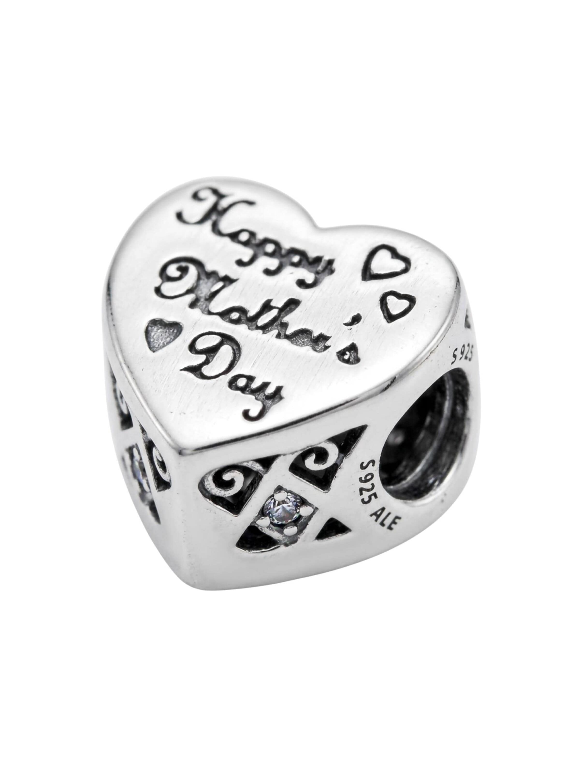 Pendentif 'Heart Happy Mothers Day Sterling Silver Bead With Crystal Charm' Maxte en argent