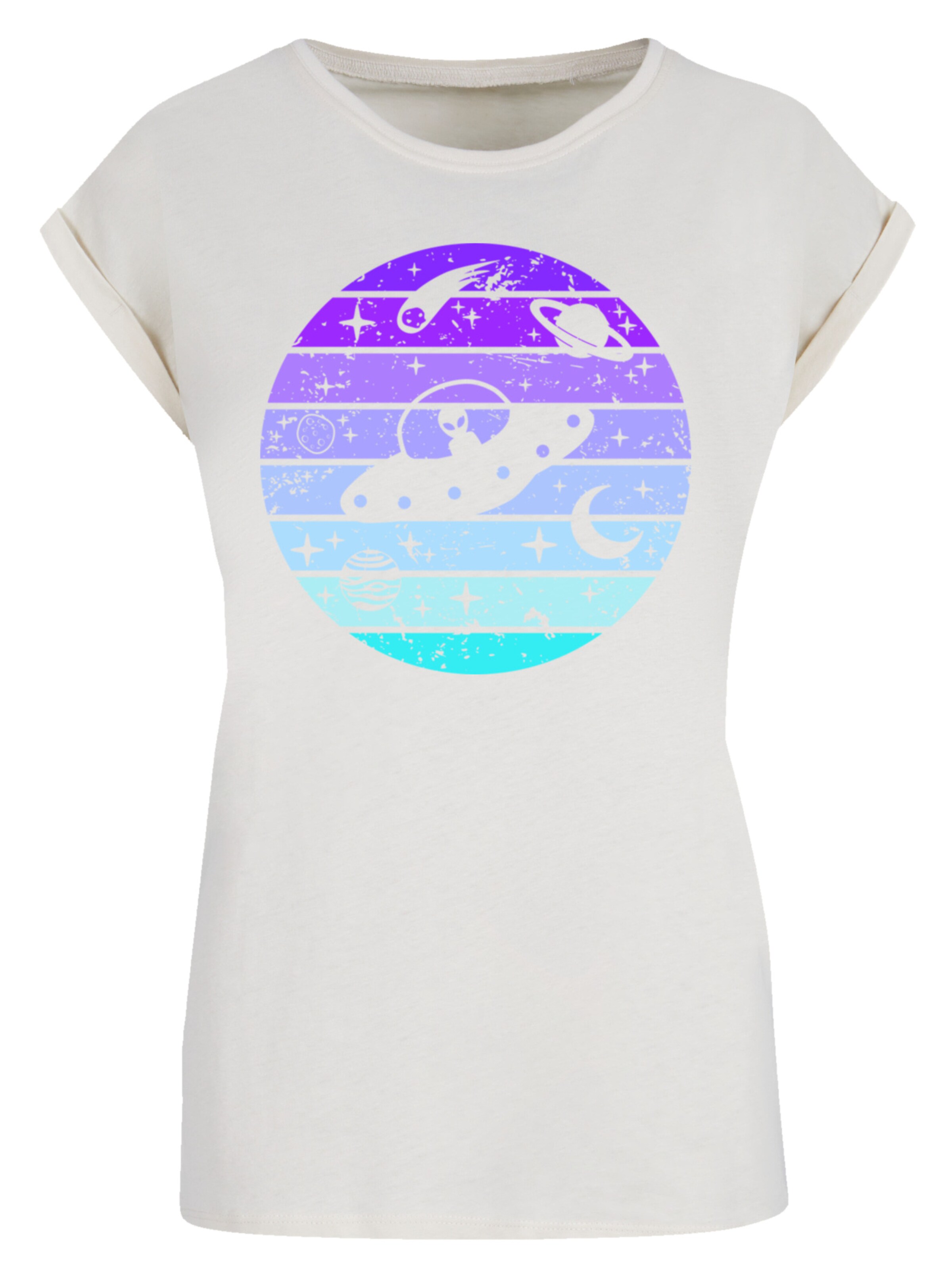 F4NT4STIC T-Shirt 'Retro Alien Weltraum Sonnenuntergang' in Weiß: Vorderseite