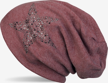 styleBREAKER Mütze 'Beanie Mütze mit Strass Nieten Stern' in Rot: Vorderseite