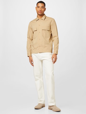 Calvin Klein Comfort fit Button Up Shirt in Beige