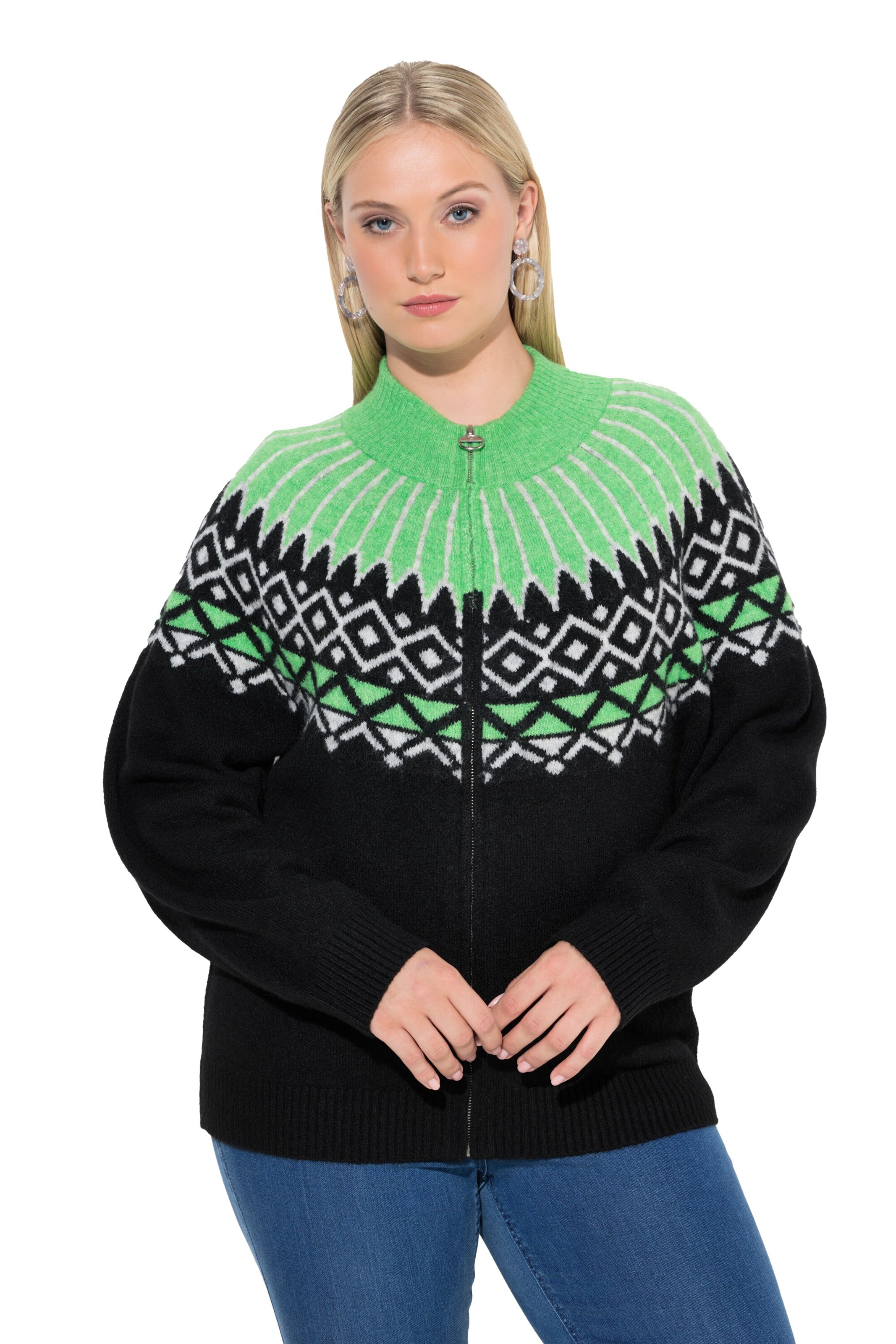 Ulla Popken Gebreid vest in Zwart: voorkant