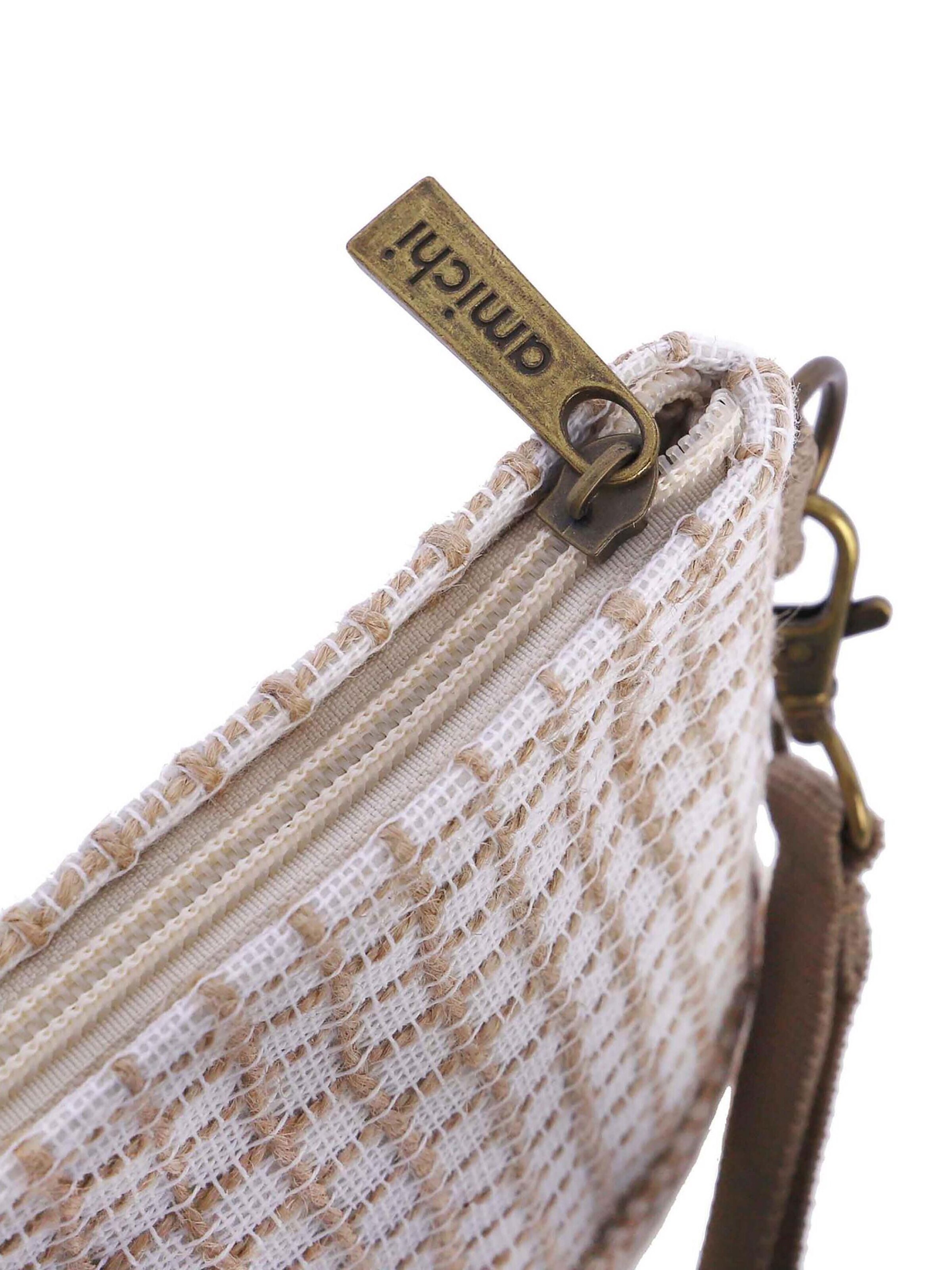 Amichi - Bolso de mano 'Bolso de playa neceser para mujer Mar de tejido natural con cremallera' en beige