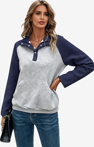 KoJooin Bluzka 'Damen Langarm Pullover mit Polo-Kragen im Colorblock-Design – Lässiger und schlichter Freizeitstyle' w kolorze niebieski: przód