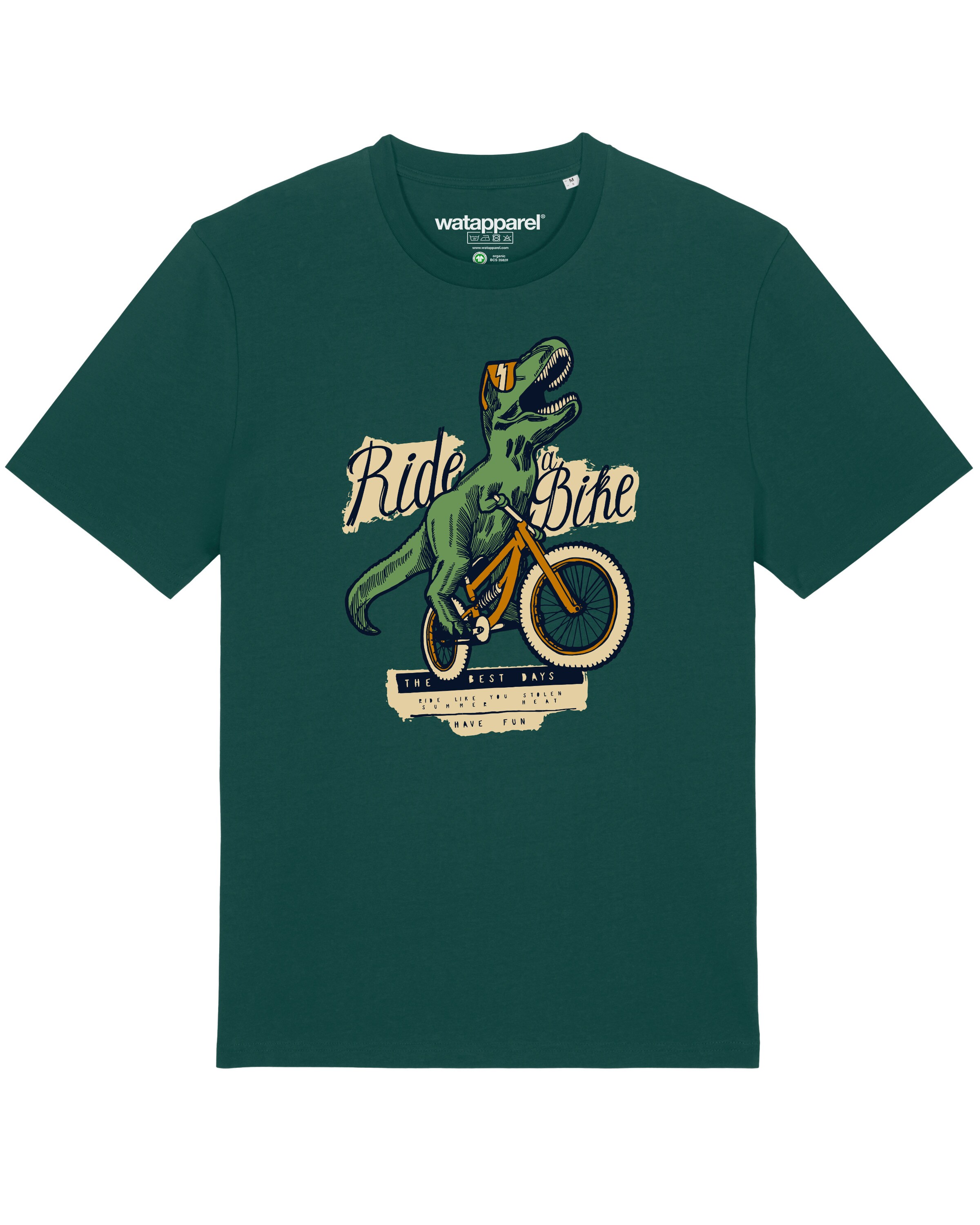 Maglietta 'T-Rex Fahrrad' di Watapparel in verde: frontale