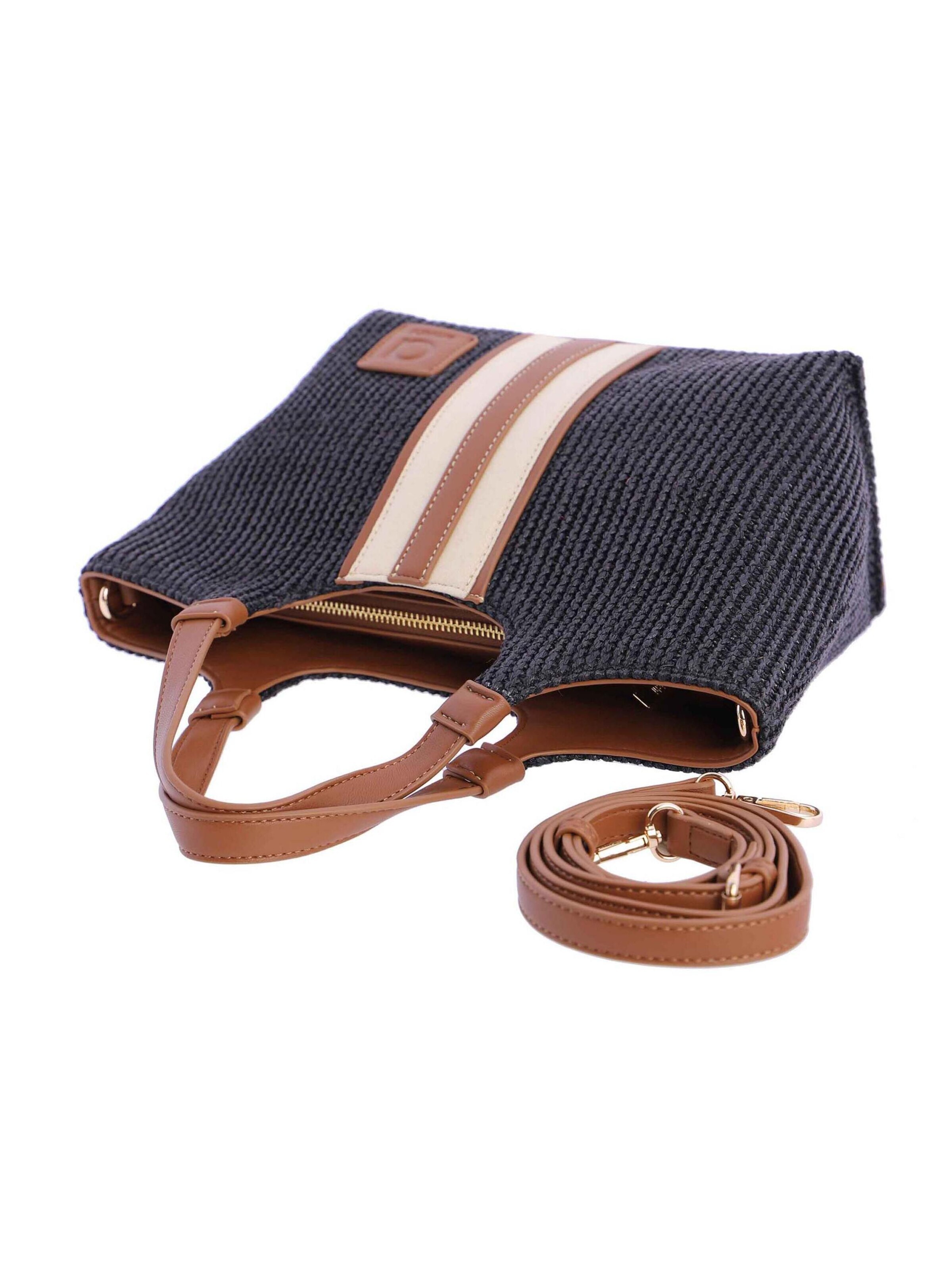 Amichi - Bolso de mano 'Bolso de mano para mujer Ischia de fibras naturales con cremallera' en negro
