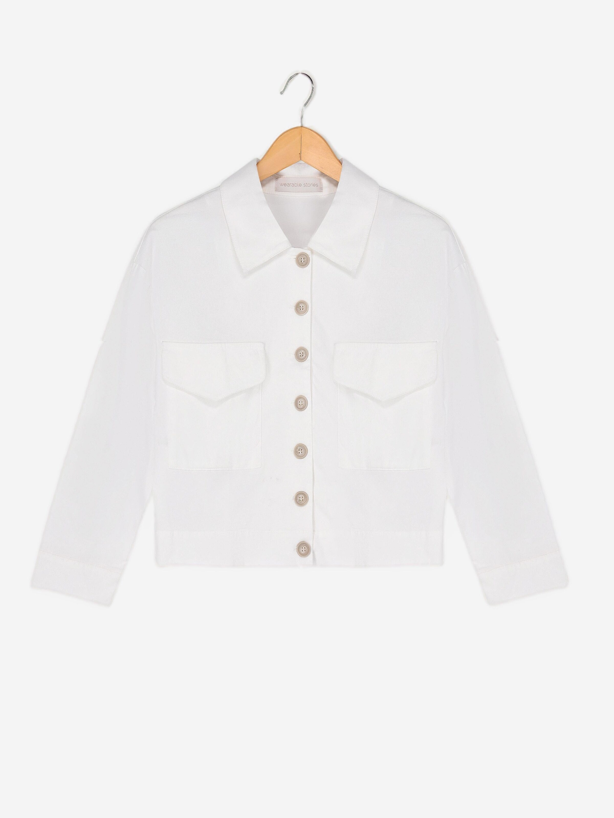 WEARABLE STORIES Between-season jacket 'Amber' in Beige: front