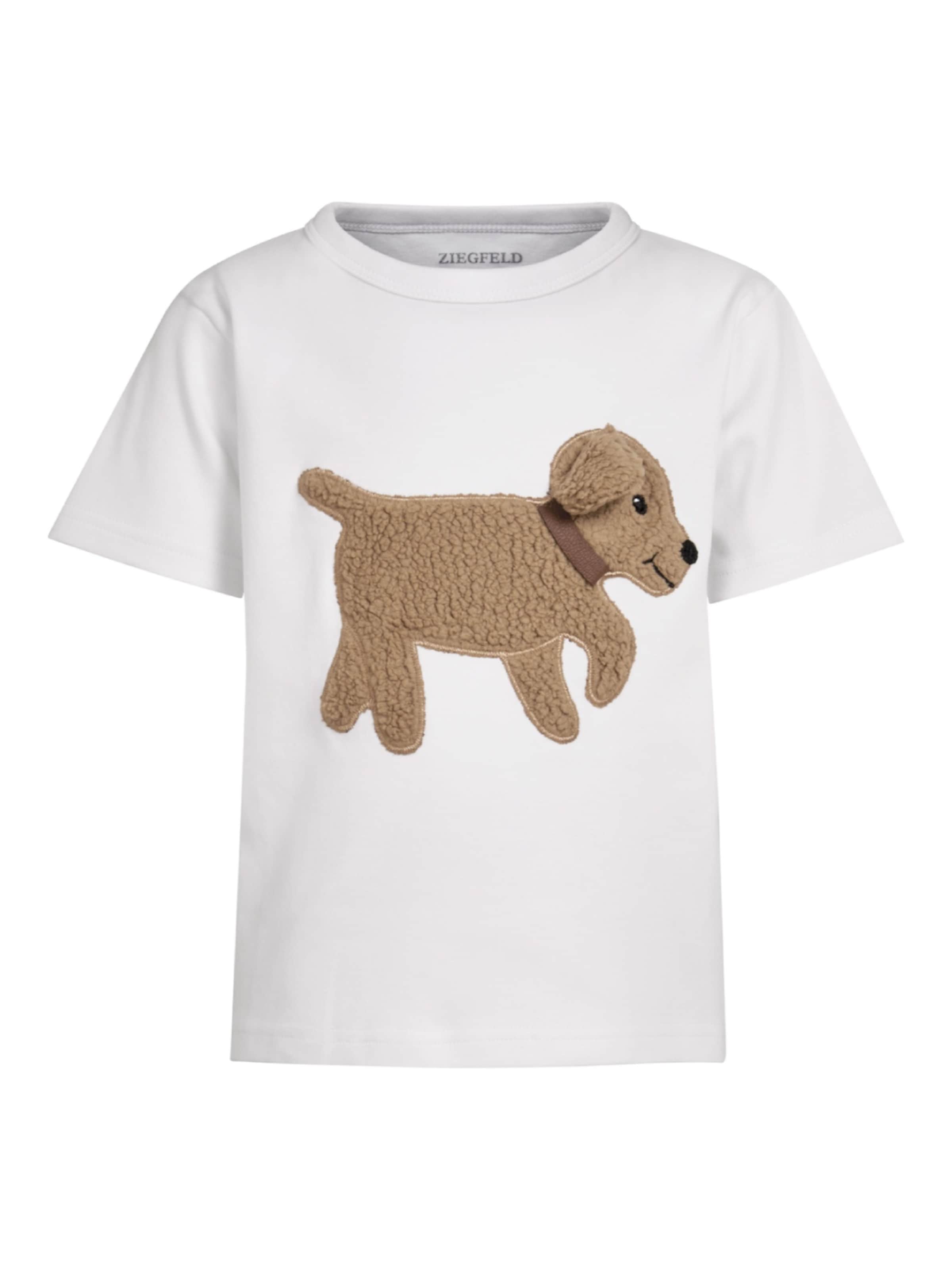 ZIEGFELD Kids Shirt 'Hund BOBBY weiss Pulli Shirt Langarm, mit Teddyfell Applikation und Geheimtasche im Ohr' in White: front