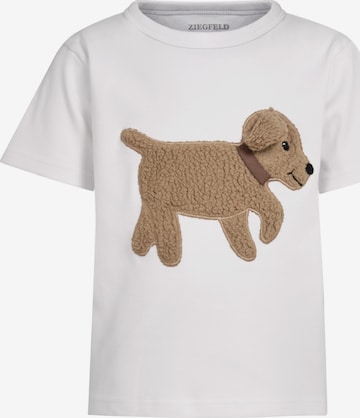 ZIEGFELD Kids Shirt 'Hund BOBBY weiss Pulli Shirt Langarm, mit Teddyfell Applikation und Geheimtasche im Ohr' in Wit: voorkant