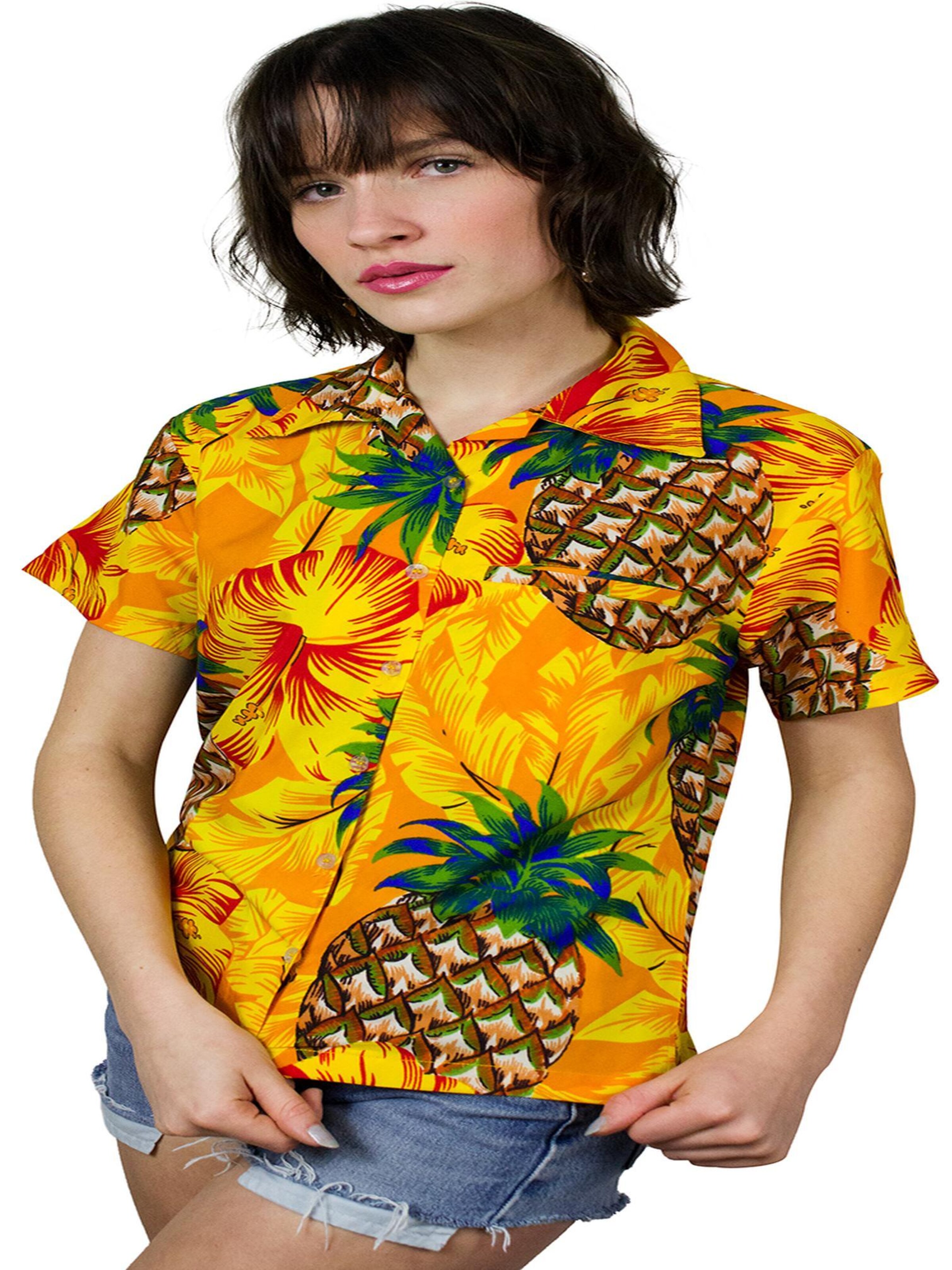 King Kameha Blouse 'Pineapple Hibiscus' in Yellow