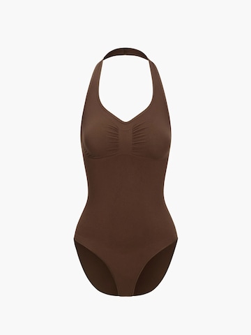 cfab (formerly creamy fabrics) Shaping Bodysuit 'Neckholder Bodysuit mit Slip' in Brown: front