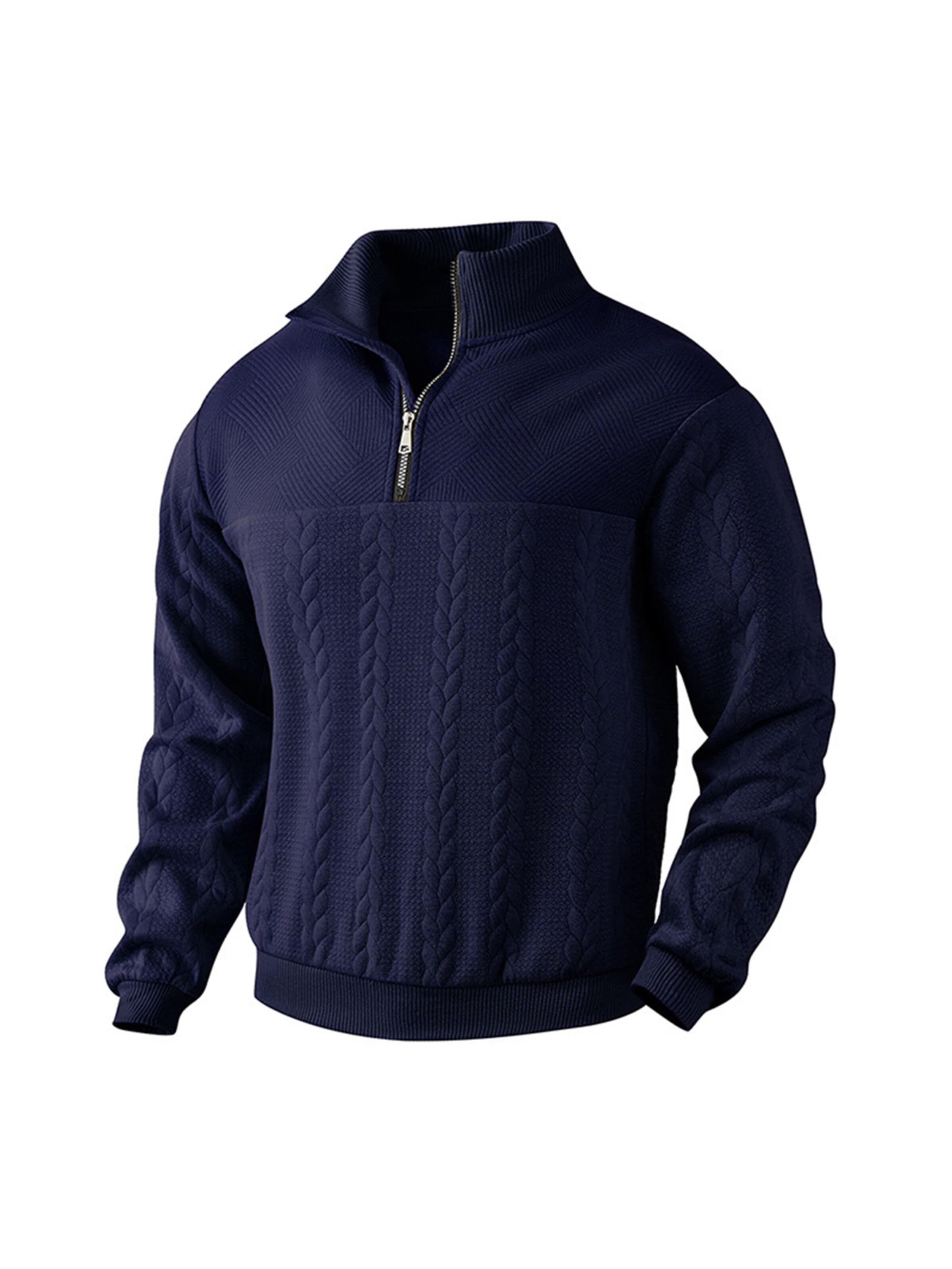 KoJooin Sweater 'Herren Pullover mit 1/4-Reißverschluss und Kabelstrick – Langarm, Stehkragen, Reguläre Passform' in Blue
